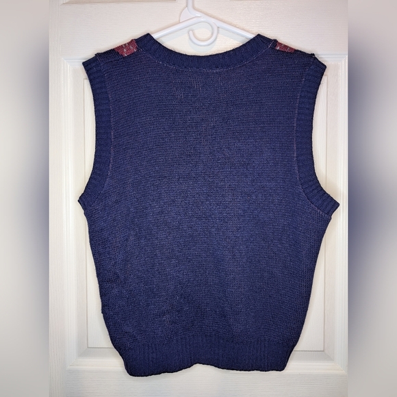 Vintage J. Blair Men's Size Medium V-Neck Navy Blue Red Argyle Sweater Vest - Picture 2 of 5